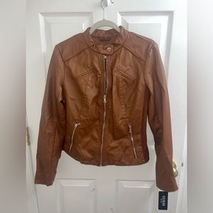 Brown Leather Jacket with Floral Inside Lining